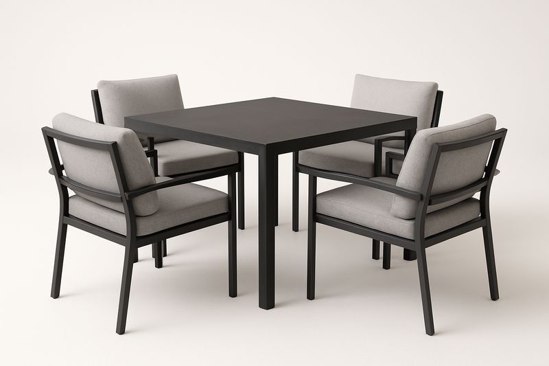 Ensemble de Table Carrée en Aluminium avec 4 Chaises en Tissu Gris 90x90x75 cm-Cosivita