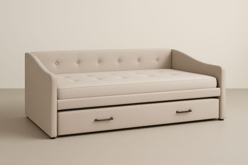 Canapé-lit gigogne en bois et tissu beige 200x90x85 cm-Cosivita