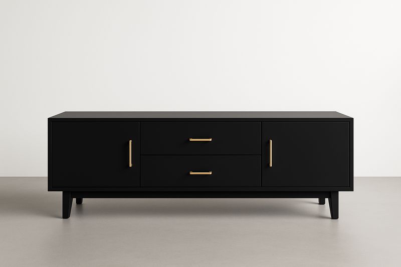 Meuble TV bois MDF Noir avec poignées Dorées-Cosivita