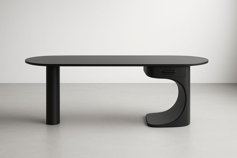 Table de bureau ovale en bois noir avec tiroir-Cosivita