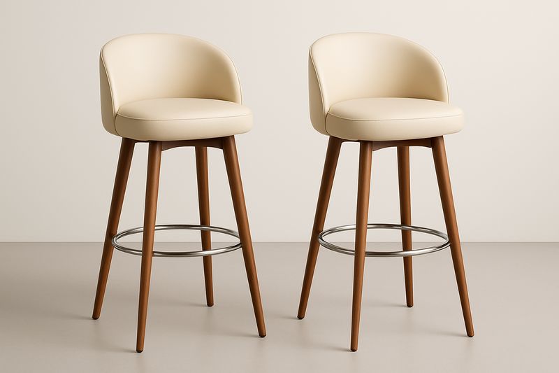 Lot de 2 tabourets de bar en similicuir Beige avec pieds en bois-Cosivita