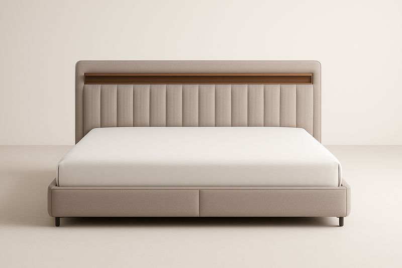 Lit double en tissu avec tête de lit en bois-Cosivita