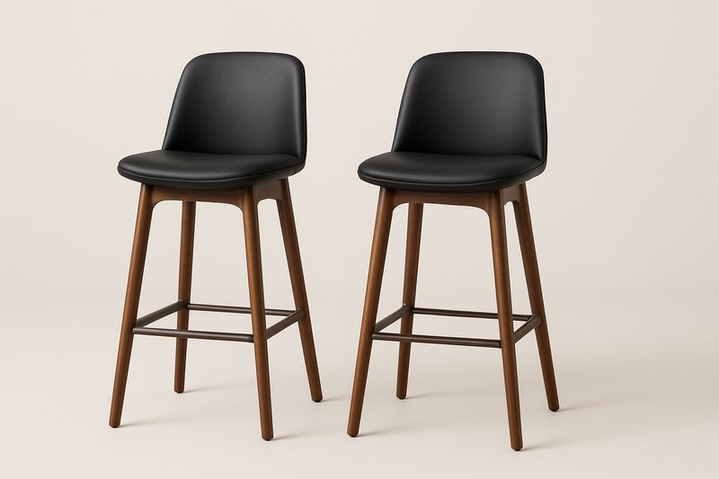 Lot de 2 tabourets de bar en simili cuir noir et bois-Cosivita