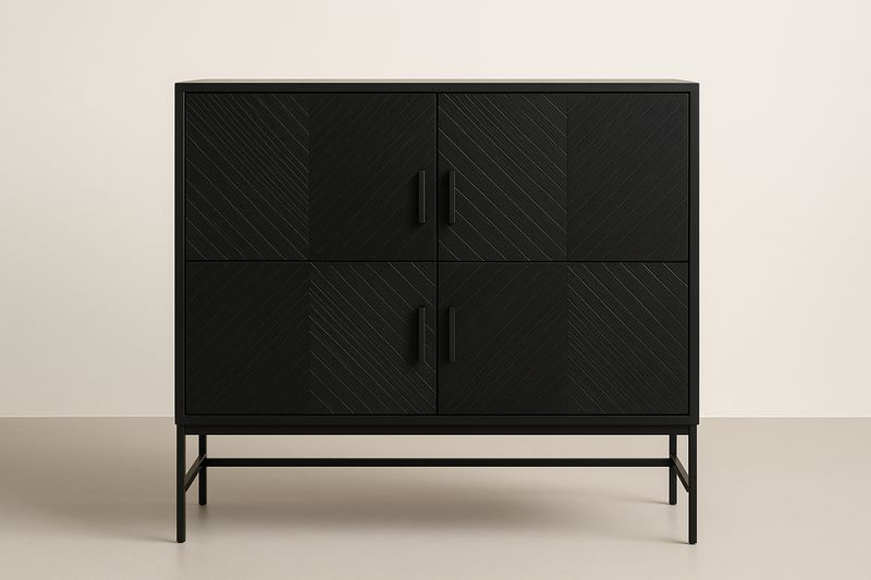 Buffet rectangulaire noir en bois MDF et métal 4 portes-Cosivita