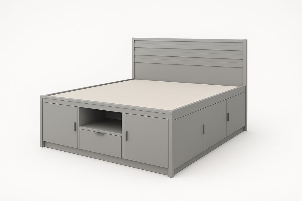 Lit double en bois MDF Gris clair avec rangement 200x160 cm