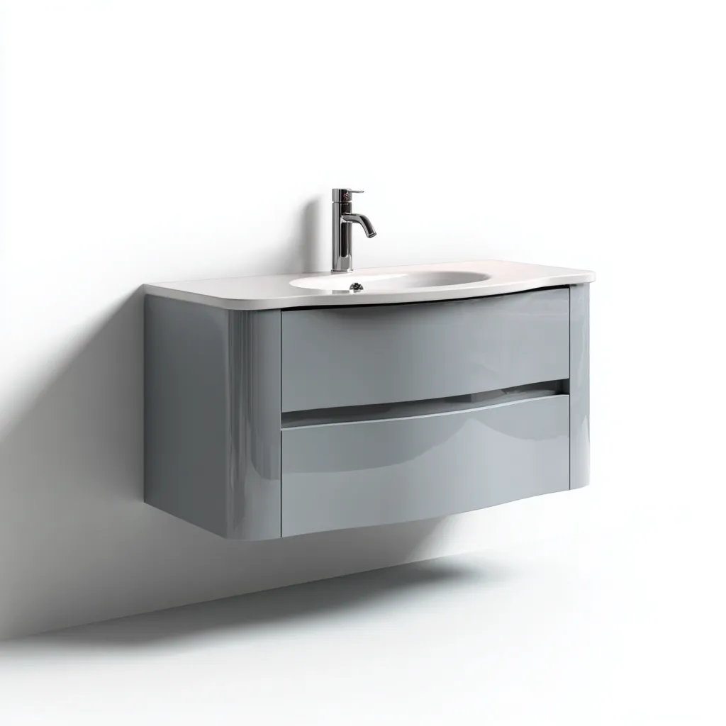 Meuble vasque - bois-plan vasque céramique - 95x48x54 cm - gris-blanc - design moderne - adapté à la salle de bains-Warmthovae