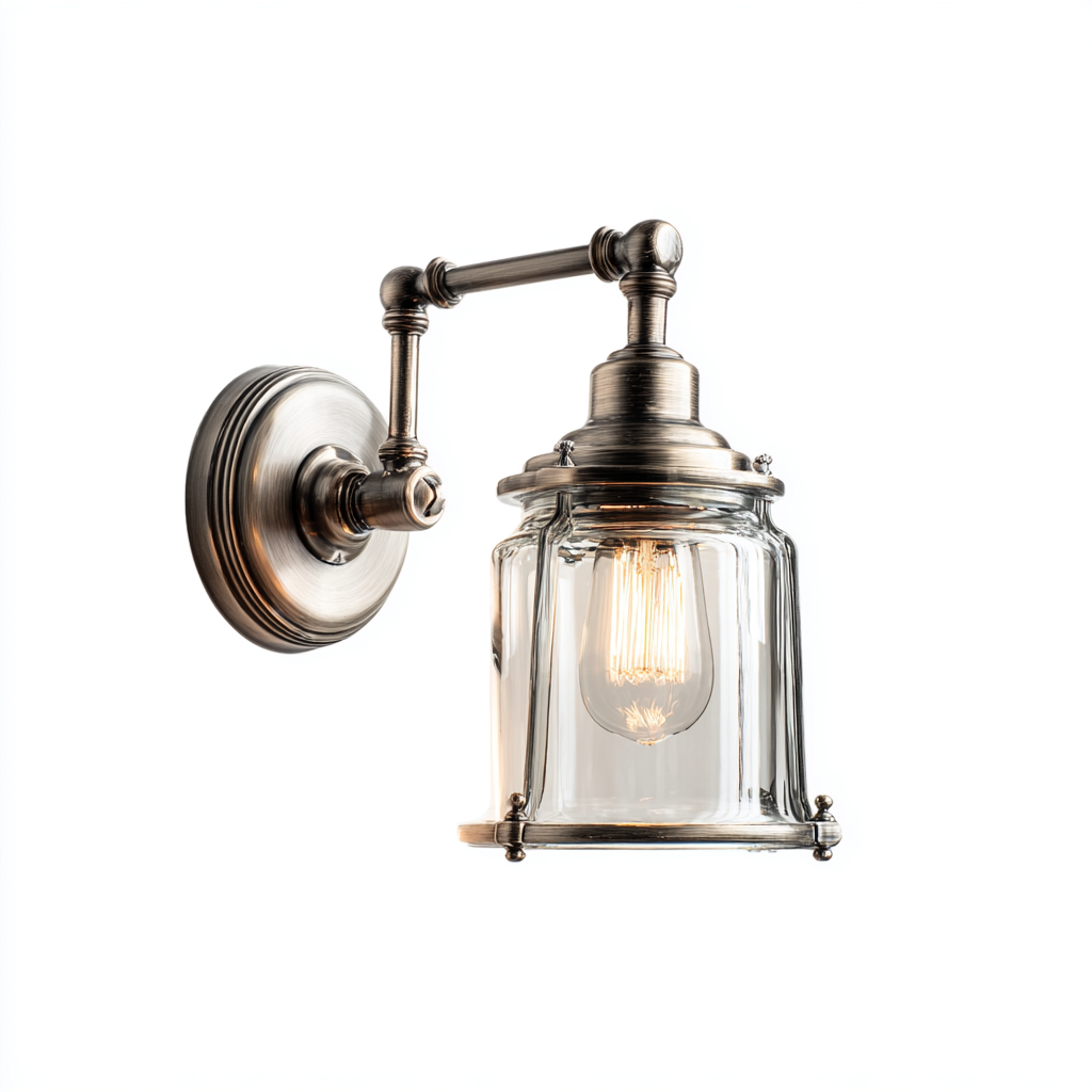 Applique murale métal-verre 21x15x27 cm - argent-translucide - style industriel éclairage mural-Warmthovae