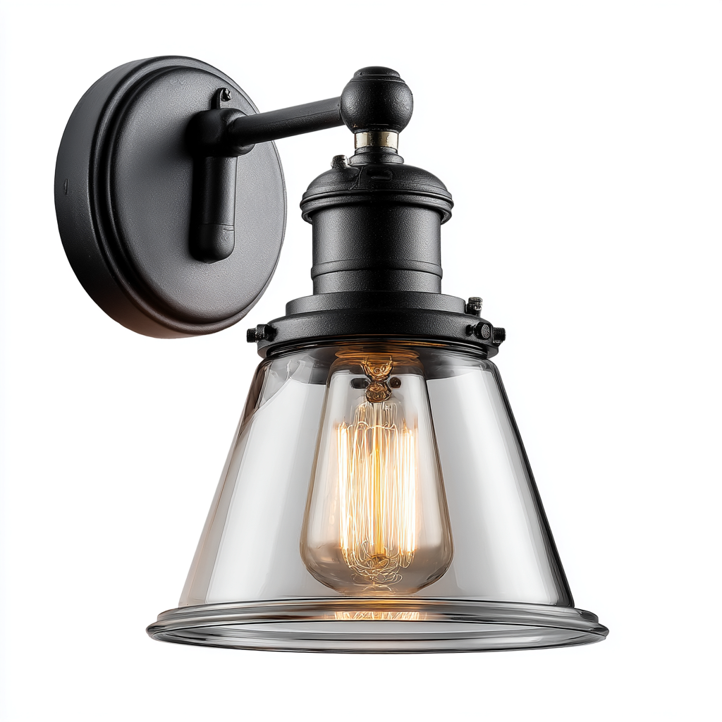 Applique murale métal-verre 20x17x25 cm - noir-translucide - style industriel éclairage mural-Warmthovae