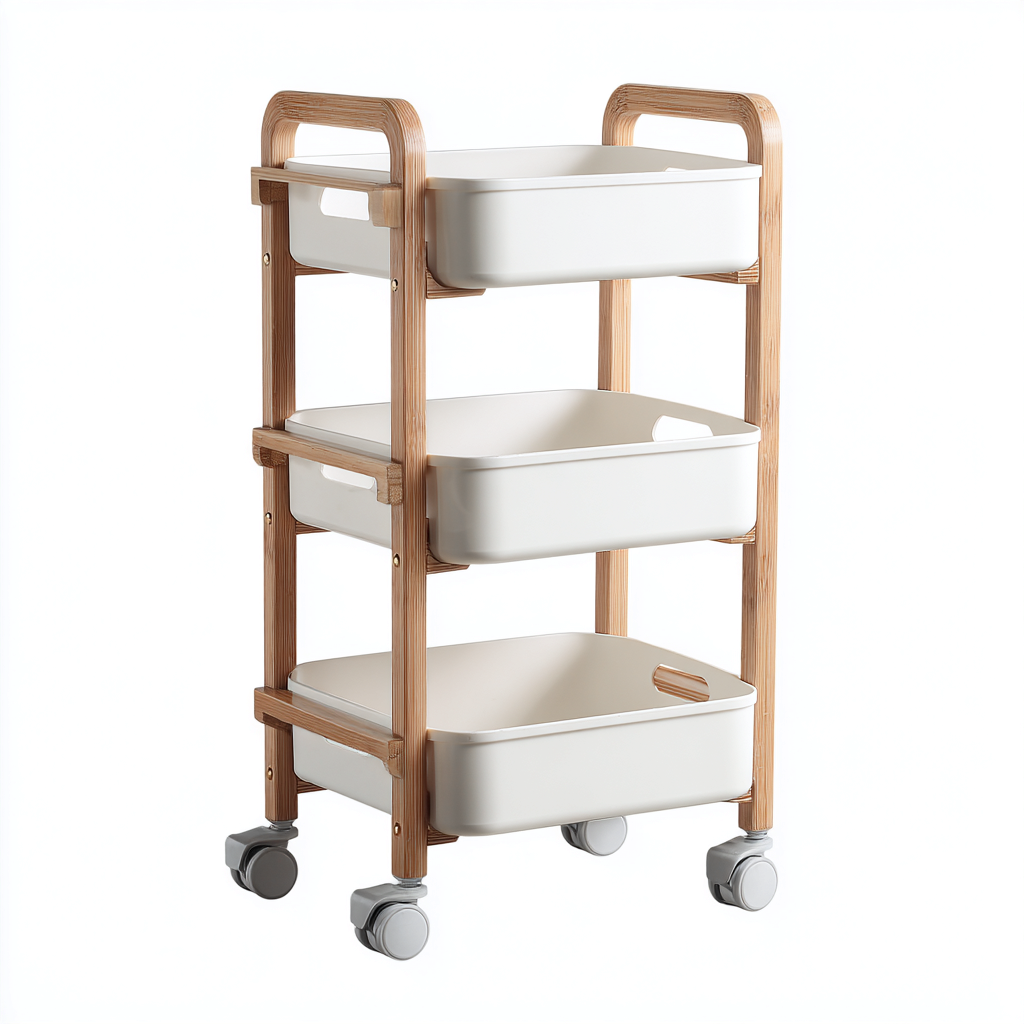 Dessertes et chariots en bois et plastique 40x30x85 cm - blanc - design moderne - adaptée au rangement domestique-Warmthovae