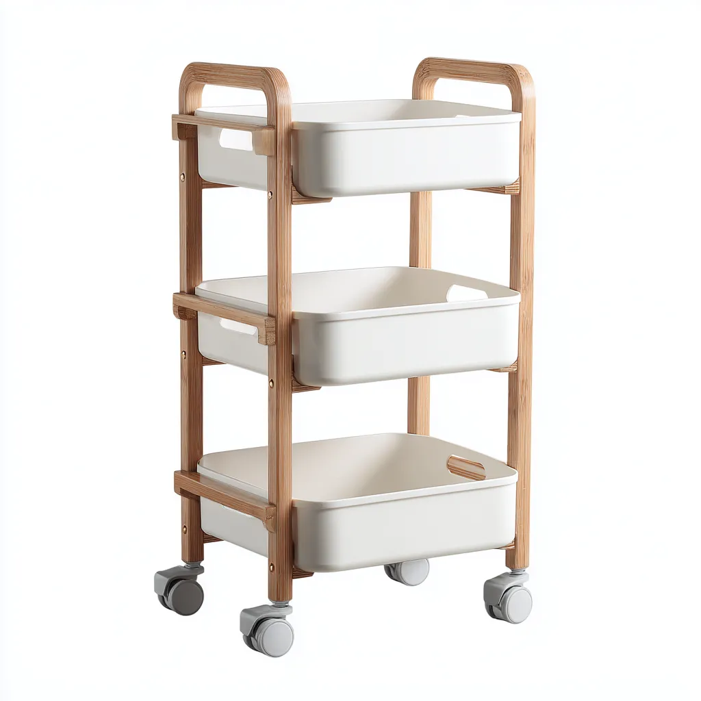 Dessertes et chariots en bois et plastique 40x30x85 cm - blanc - design moderne - adaptée au rangement domestique-Warmthovae