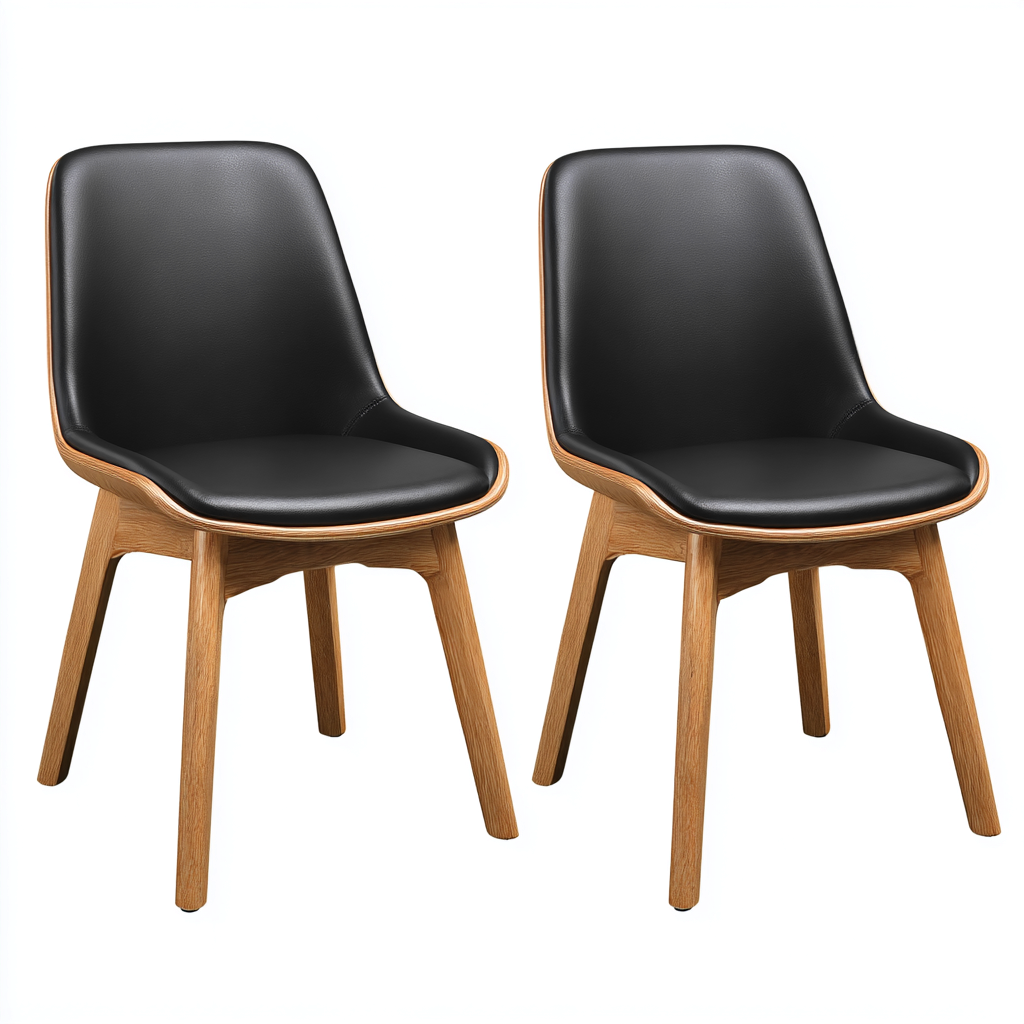 Chaise de salle à manger - similicuir-bois - 48x52x85 cm - noir-bois naturel - adaptée à la salle à manger - design scandinave-Warmthovae