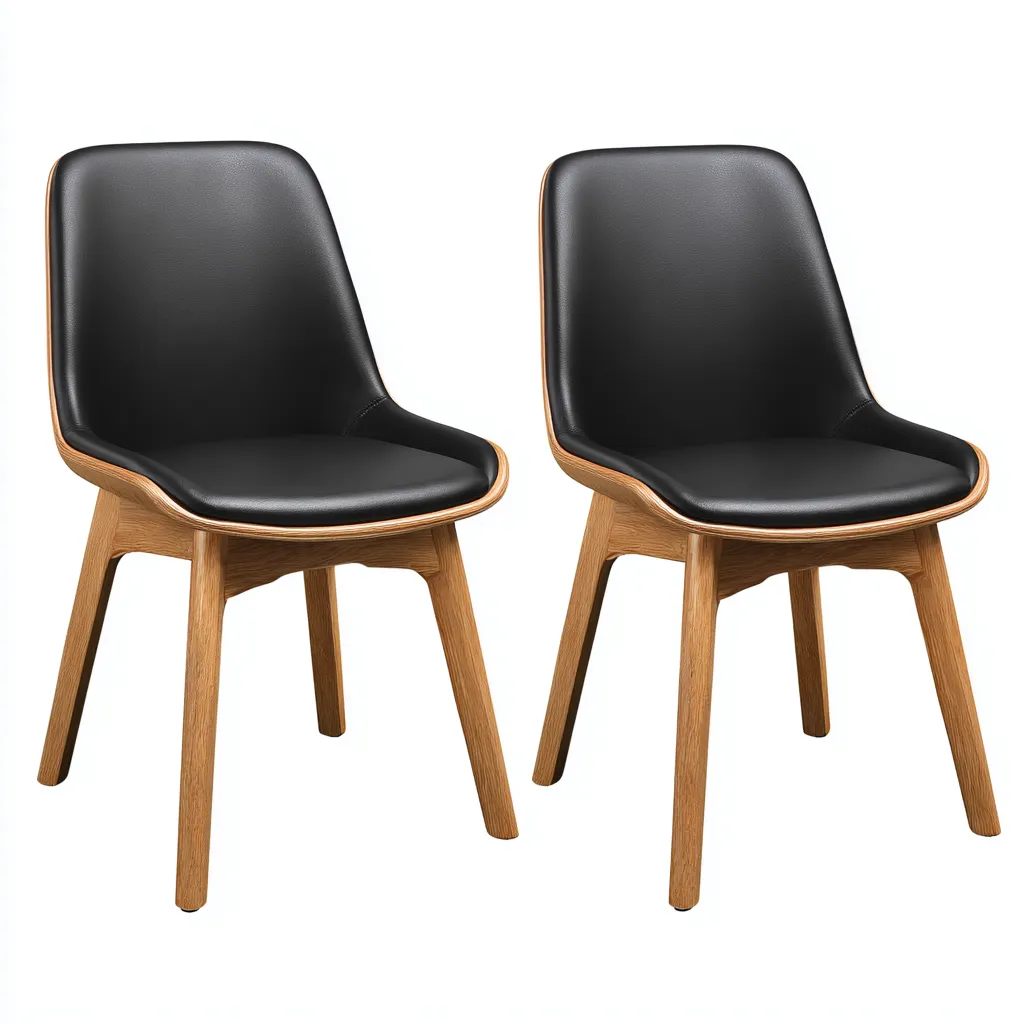 Chaise de salle à manger - similicuir-bois - 48x52x85 cm - noir-bois naturel - adaptée à la salle à manger - design scandinave-Warmthovae