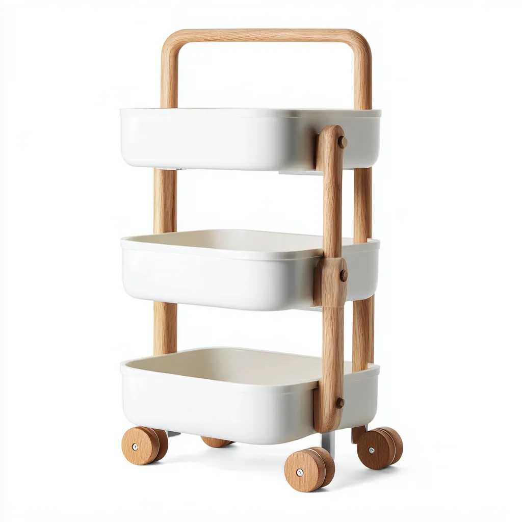 Dessertes et chariots plastique-bois 45x32x84 cm - blanc-bois - style scandinave - adapté à la cuisine-Warmthovae
