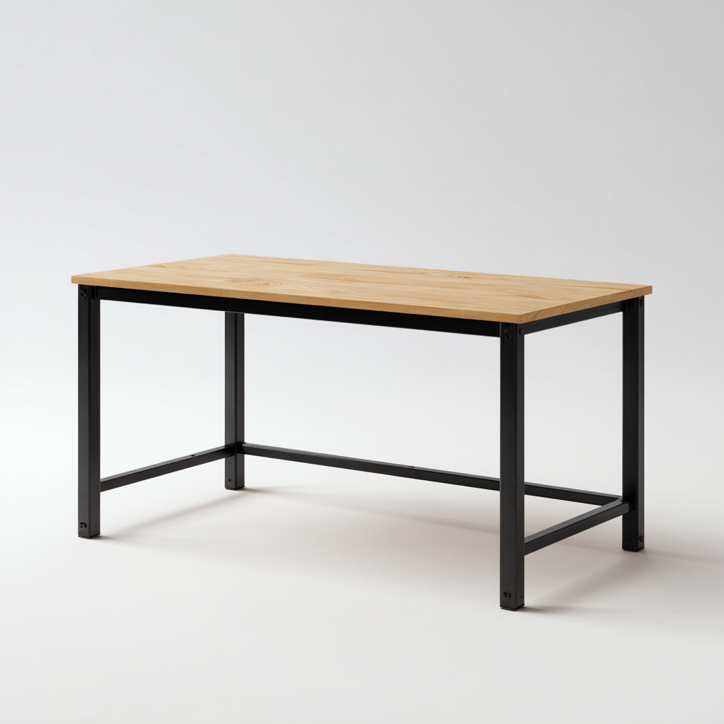 Bureau en panneau et métal - 130x65x75 cm - bois naturel-noir - pour espace de travail - design industriel-Warmthovae