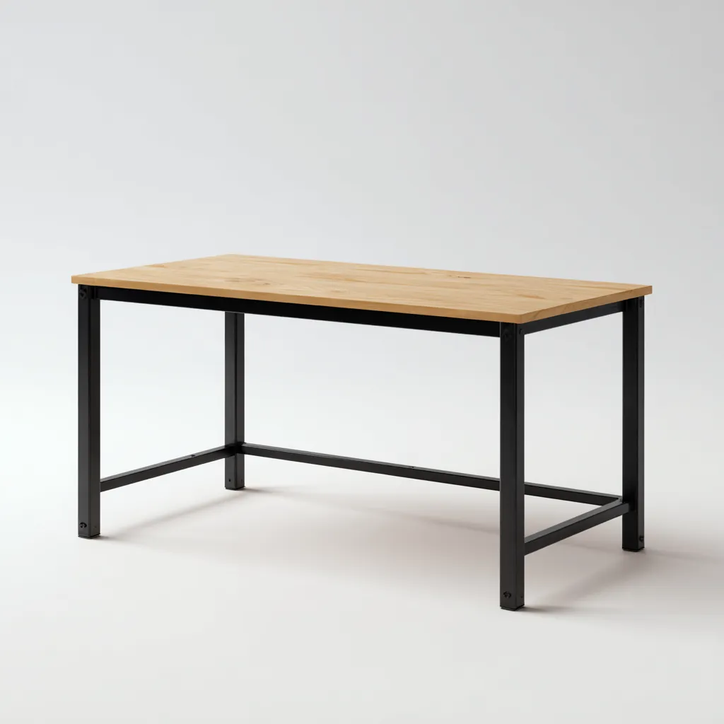 Bureau en panneau et métal - 130x65x75 cm - bois naturel-noir - pour espace de travail - design industriel-Warmthovae