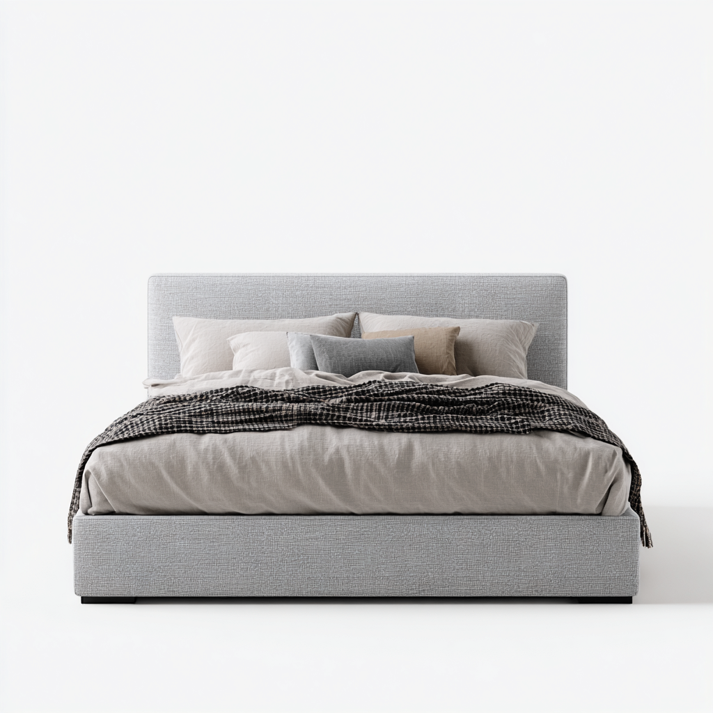 Lit double - tissu - 200x180x100 cm - gris clair - pour chambre - style moderne-Warmthovae