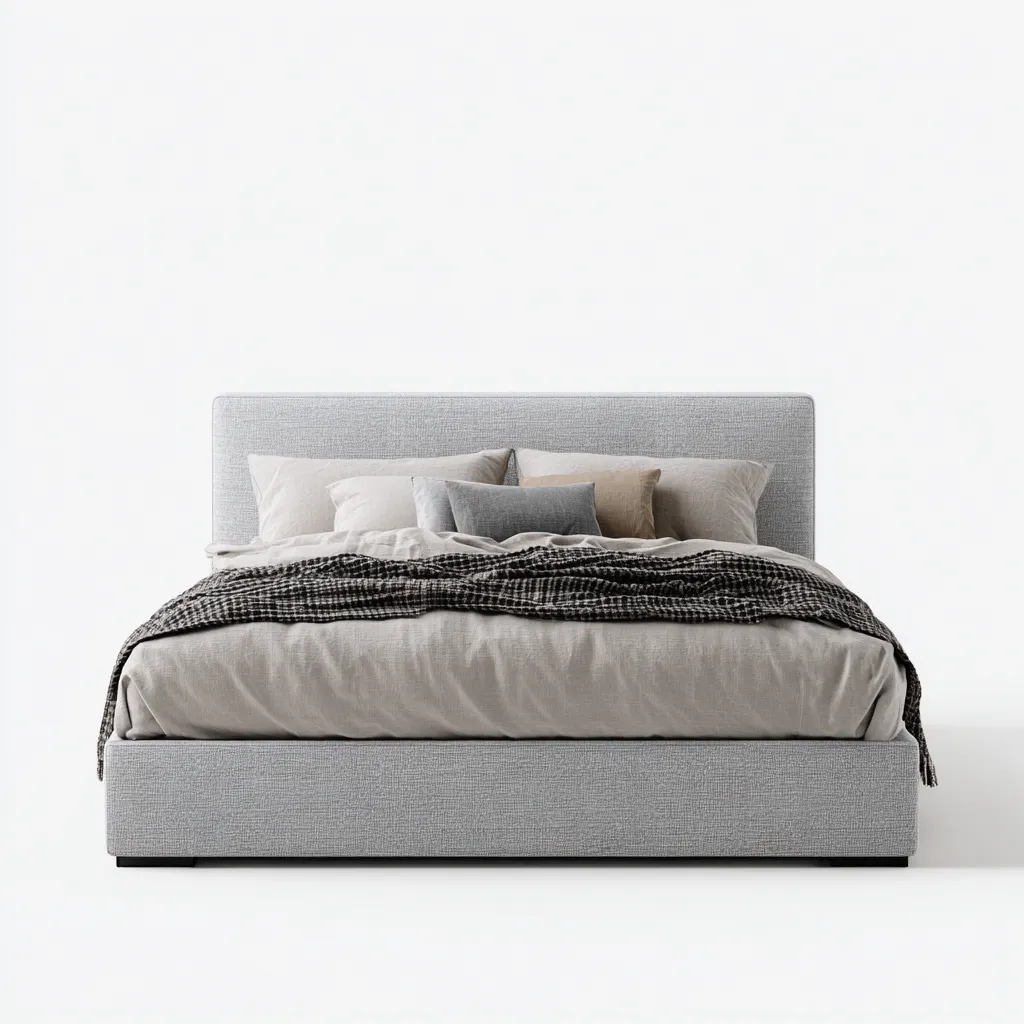 Lit double - tissu - 200x180x100 cm - gris clair - pour chambre - style moderne-Warmthovae