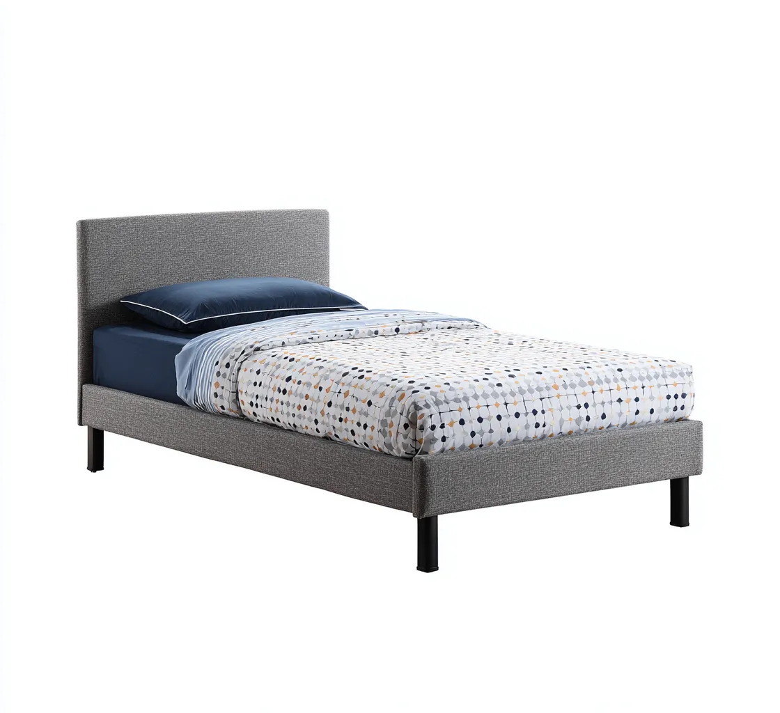 Lit simple en tissu avec structure en métal 200x98x90 cm - gris - style moderne - adapté pour chambre-Warmthovae