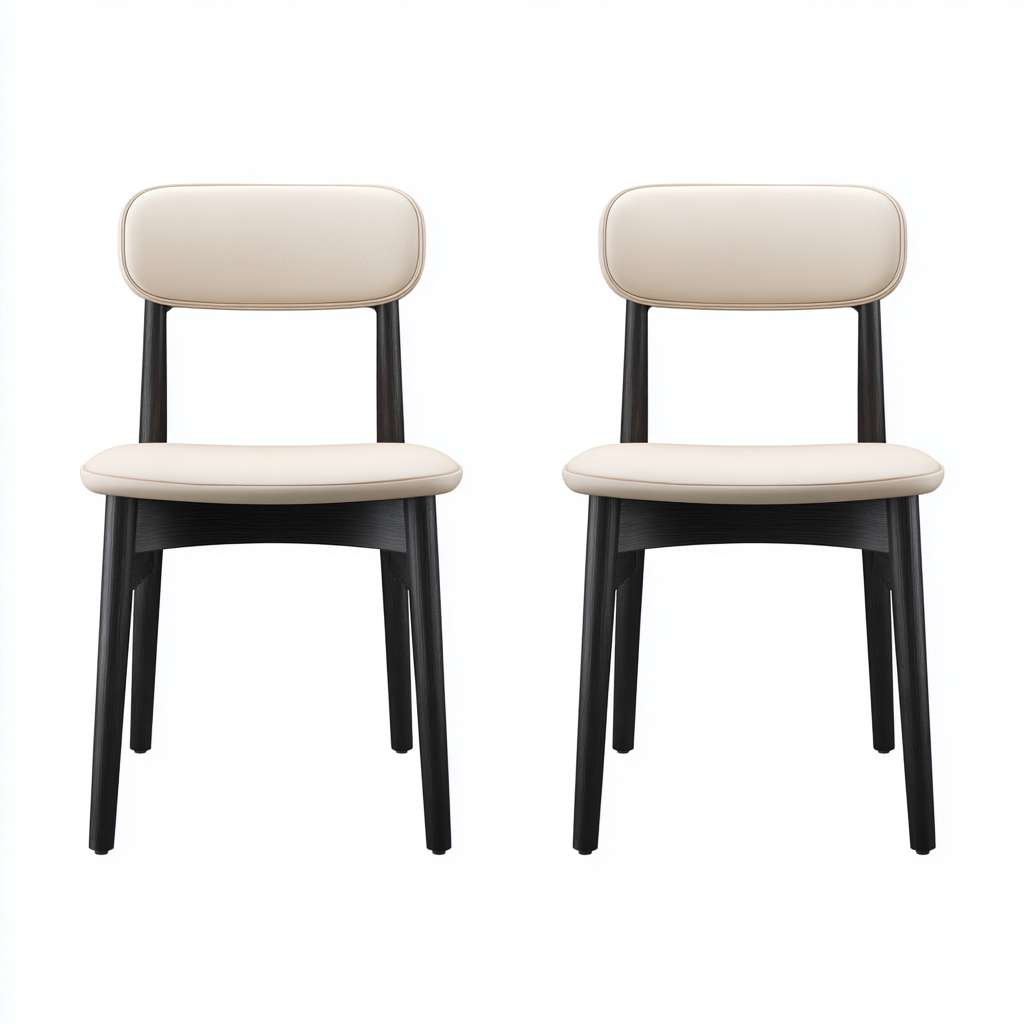 Chaise de salle à manger - similicuir-piètement bois noir - 48x50x80 cm - beige-noir - adaptée à la salle à manger - style moderne épuré-Warmthovae