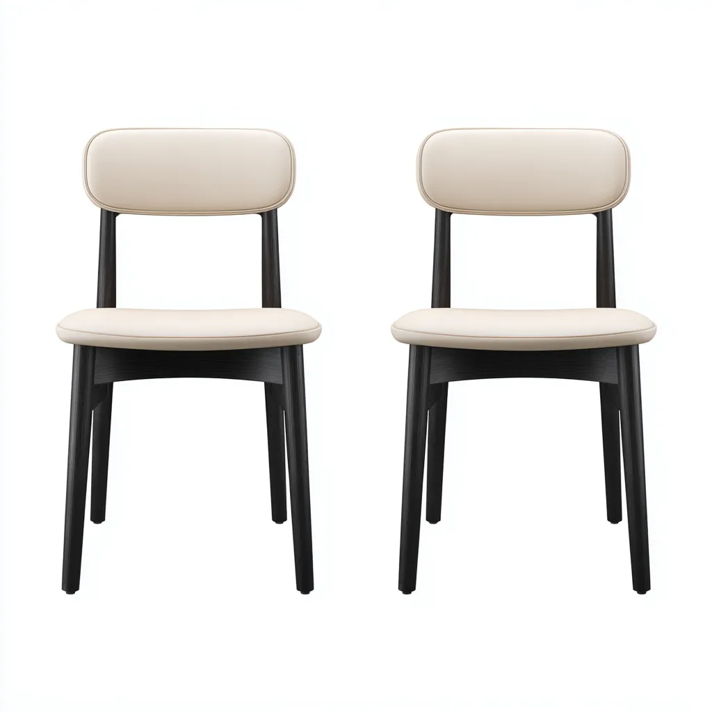 Chaise de salle à manger - similicuir-piètement bois noir - 48x50x80 cm - beige-noir - adaptée à la salle à manger - style moderne épuré-Warmthovae