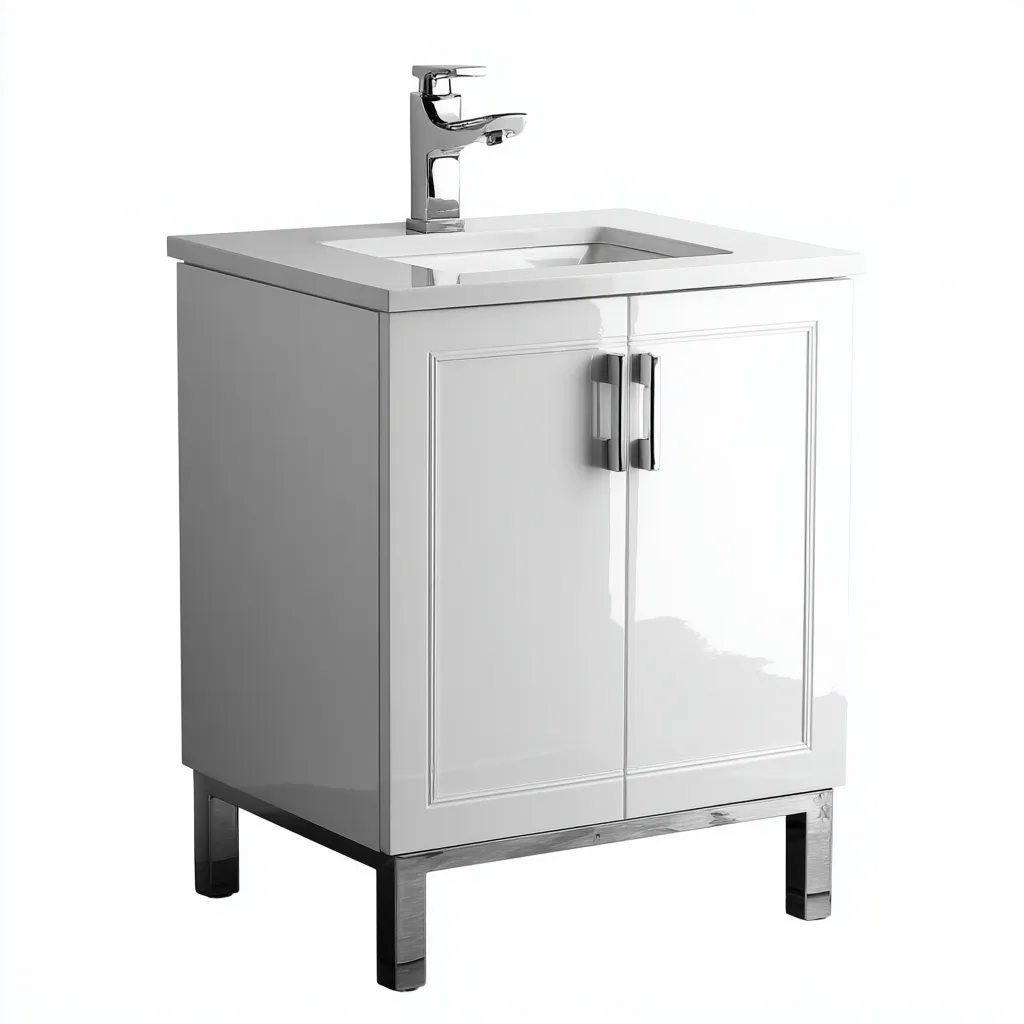 Meuble vasque en bois 60x45x85 cm - blanc brillant - design moderne - adapté pour salle de bain-Warmthovae