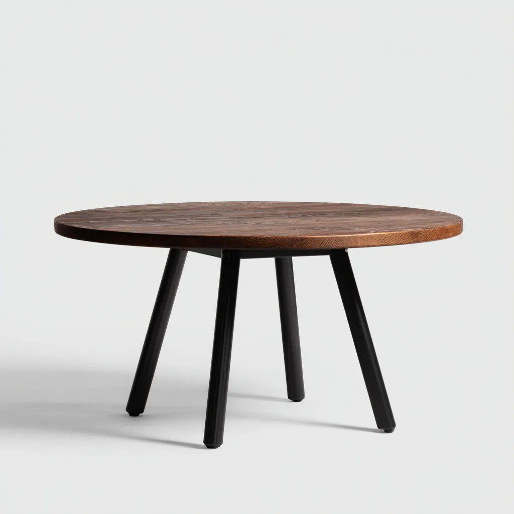 Table à manger ronde bois massif et pieds en métal 120x120x75 cm - noyer foncé - style moderne - adaptée pour salle à manger-Warmthovae