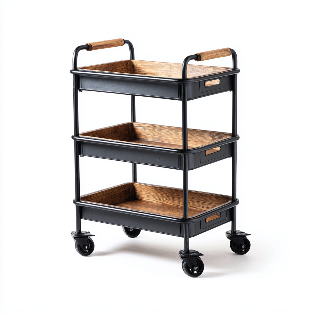 Dessertes et chariots métal-bois 68x38x90 cm - noir-bois - style moderne - adapté à la cuisine-Warmthovae