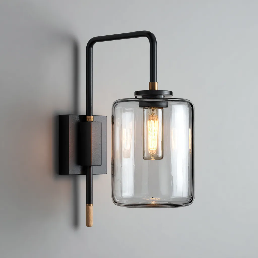 Applique murale métal-verre 18x12x32 cm - noir-transparente - design moderne éclairage décoratif - idéal pour salon-chambre-Warmthovae