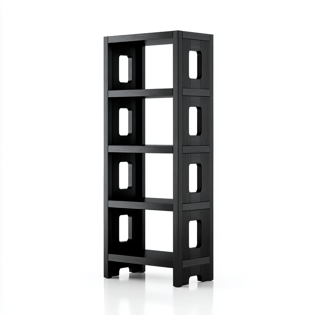 Bibliothèque en bois MDF 58x30x160 cm - noir - pour salon-bureau - design ajouré moderne-Warmthovae