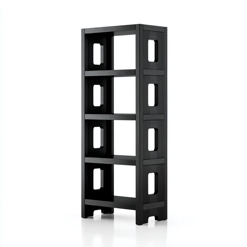 Bibliothèque en bois MDF 58x30x160 cm - noir - pour salon-bureau - design ajouré moderne-Warmthovae