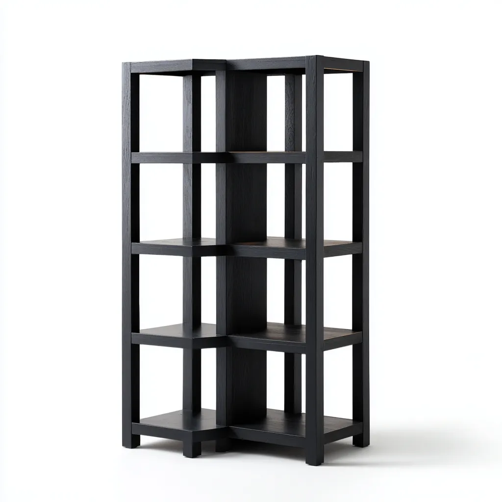 Bibliothèque d'angle en bois MDF 70x70x165 cm - noir - étagères ouvertes adaptées au salon et au bureau - design moderne-Warmthovae