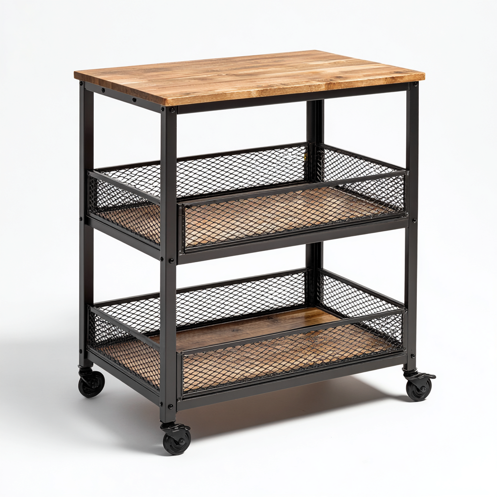 Dessertes et chariots métal-bois 75x45x90 cm - noir-marron - style industriel - adapté à la cuisine-Warmthovae