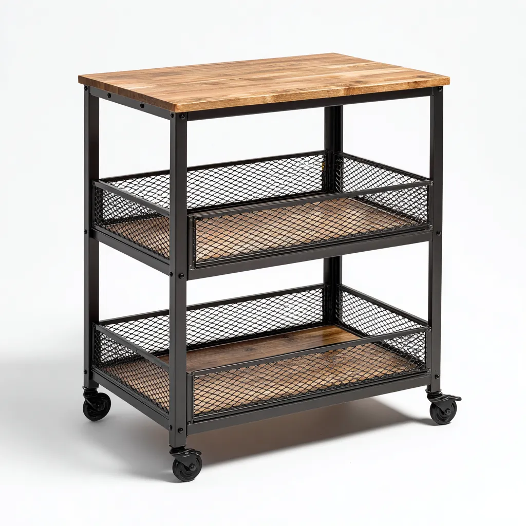 Dessertes et chariots métal-bois 75x45x90 cm - noir-marron - style industriel - adapté à la cuisine-Warmthovae