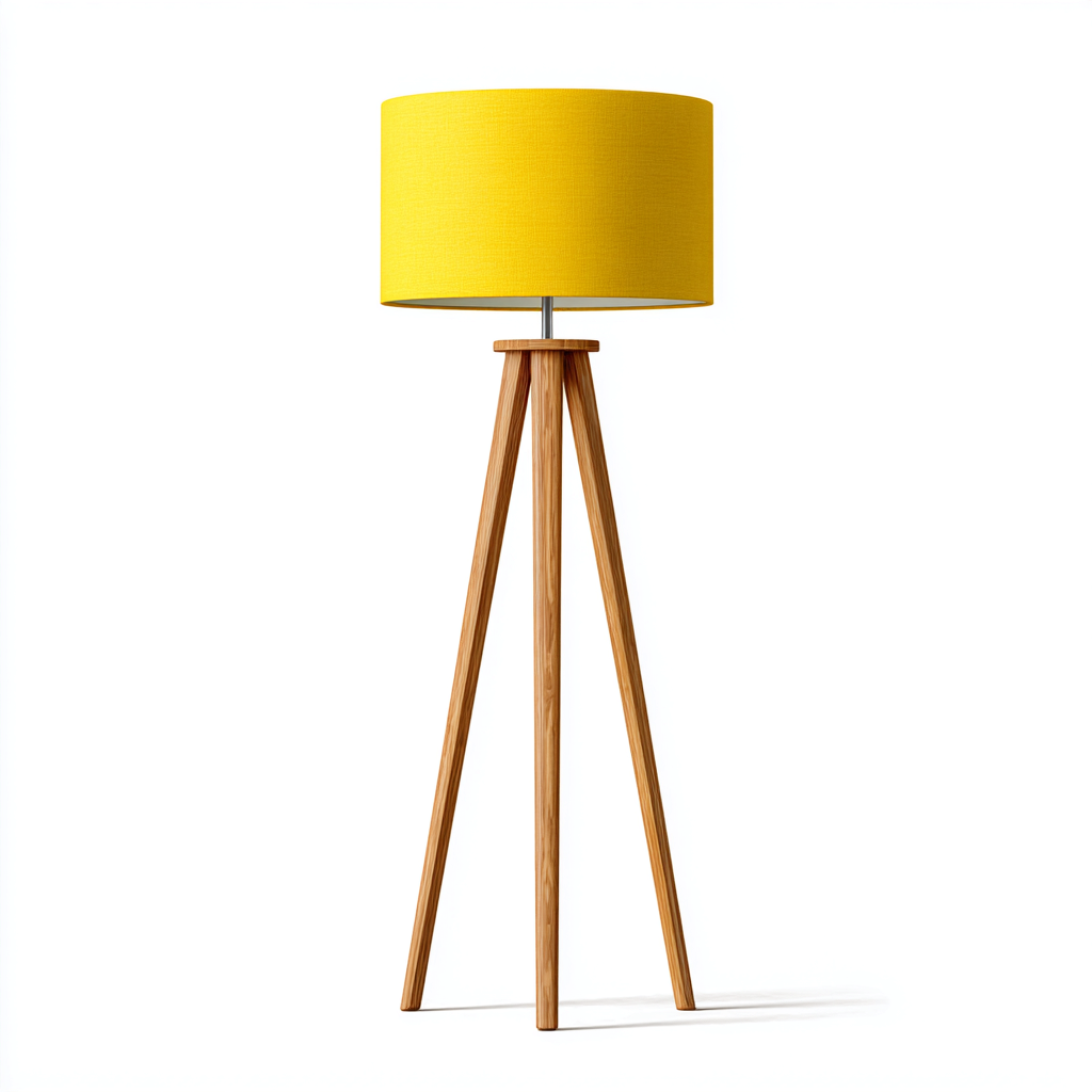 Lampadaire en bois et tissu 45x45x155 cm - jaune - adapté au salon - style moderne-Warmthovae