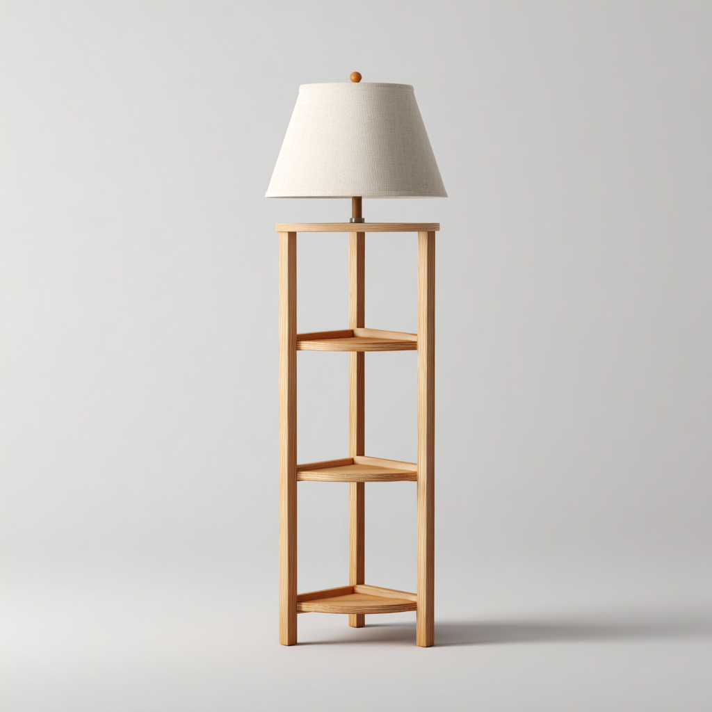 Lampadaire en bois avec étagères 30x30x160 cm - beige-bois clair - adapté au salon et à la chambre - design fonctionnel-Warmthovae