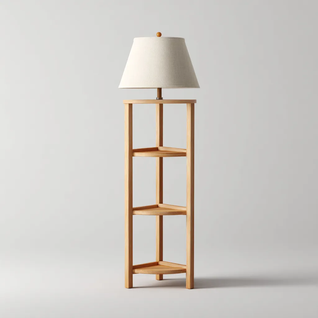 Lampadaire en bois avec étagères 30x30x160 cm - beige-bois clair - adapté au salon et à la chambre - design fonctionnel-Warmthovae
