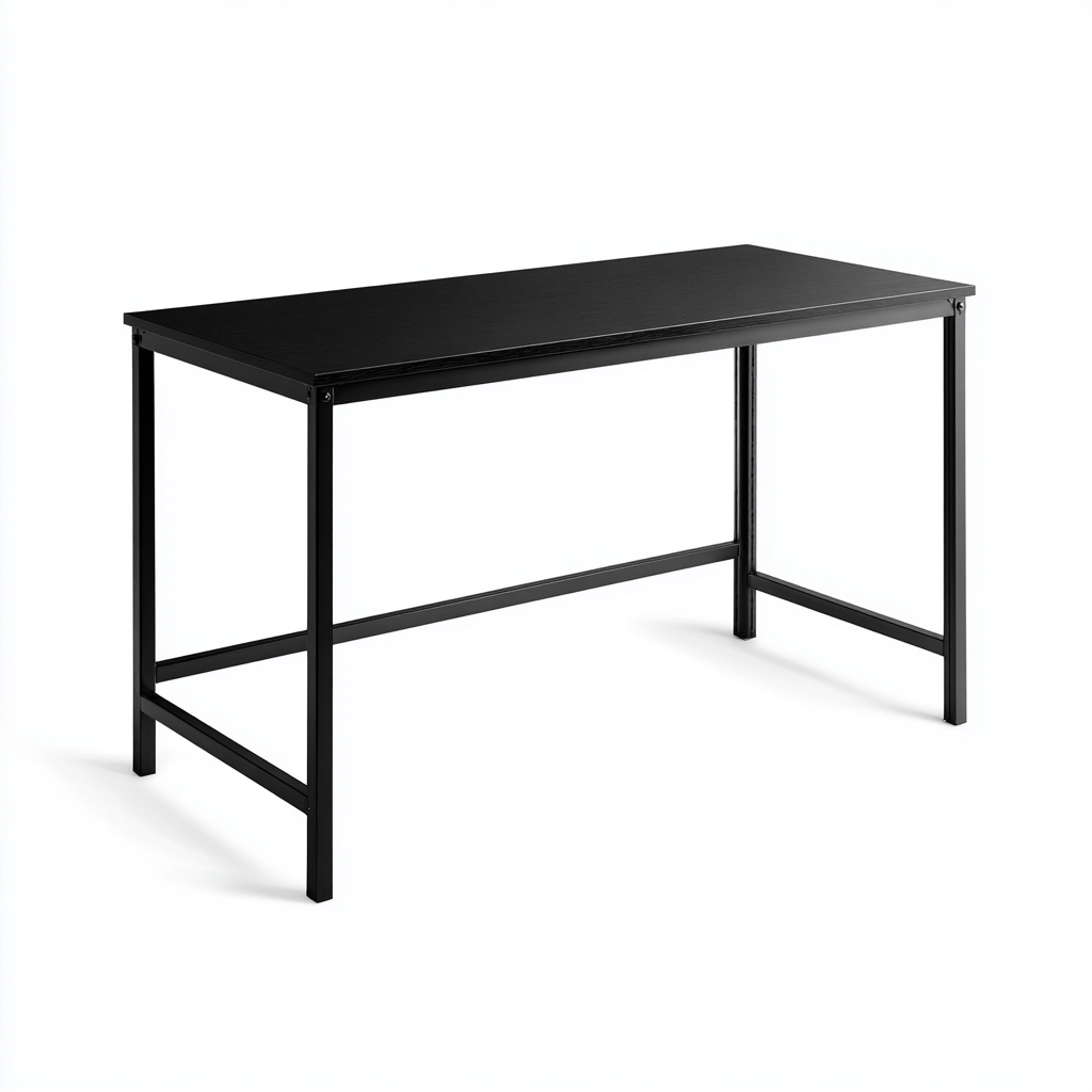 Bureau en métal et panneau - 140x60x75 cm - noir - pour espace de travail - design moderne-Warmthovae