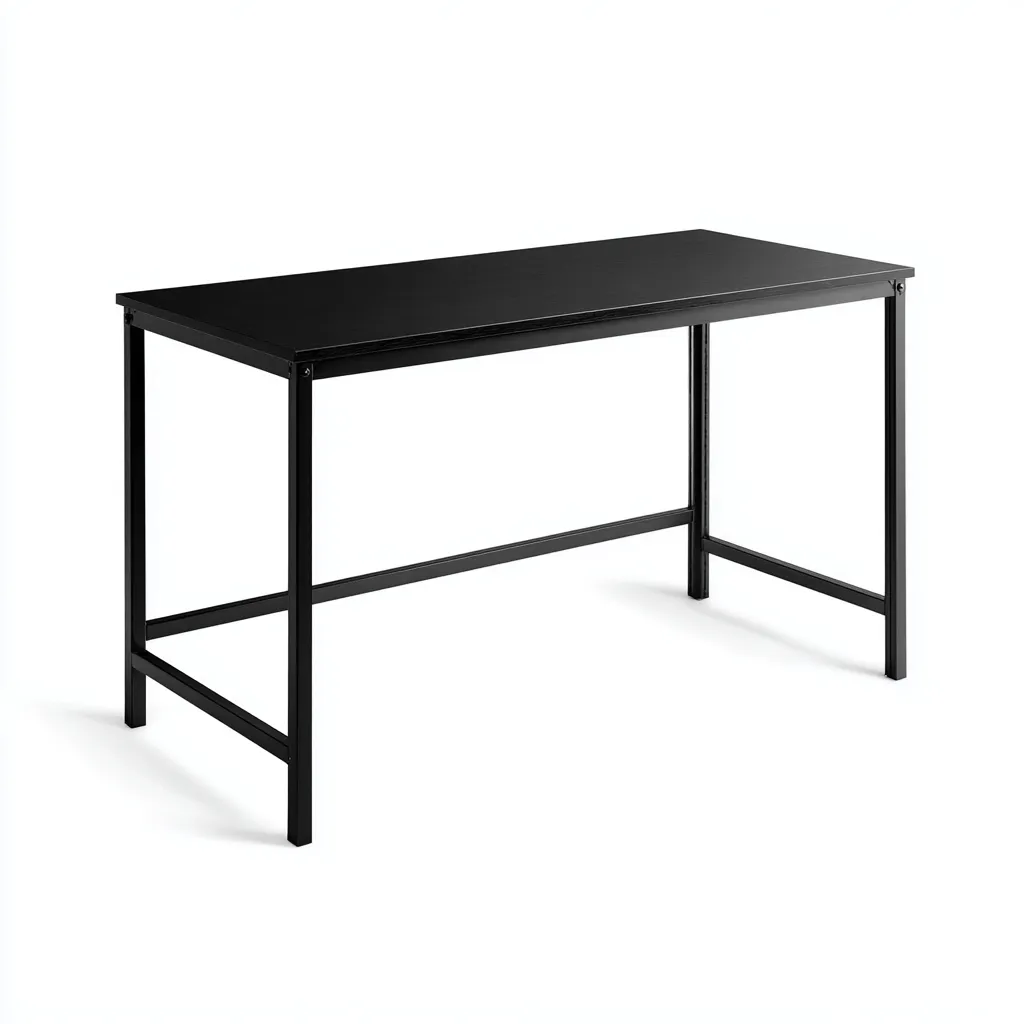 Bureau en métal et panneau - 140x60x75 cm - noir - pour espace de travail - design moderne-Warmthovae