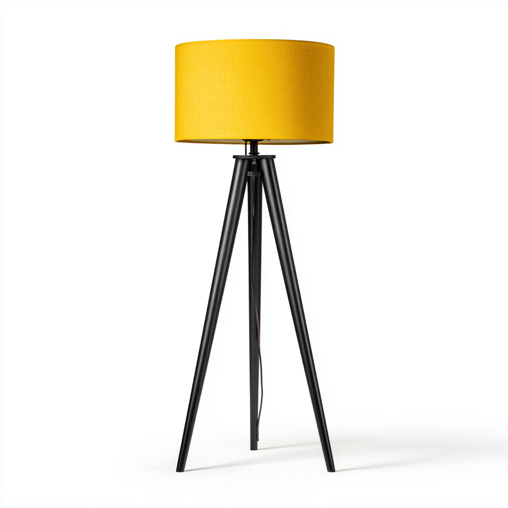 Lampadaire en métal et tissu 45x45x155 cm - jaune - adapté au salon - style moderne-Warmthovae