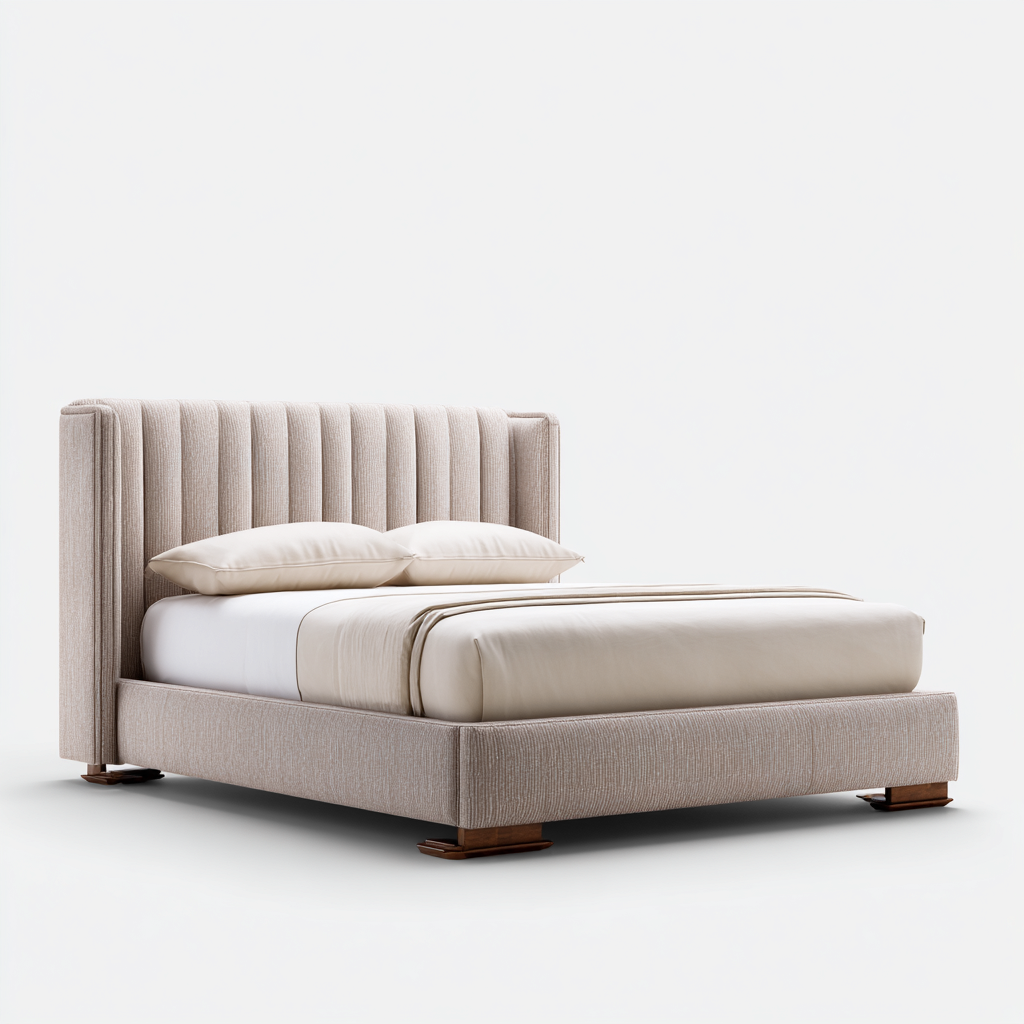 Lit double - tissu - 200x180x100 cm - beige - pour chambre - style moderne-Warmthovae