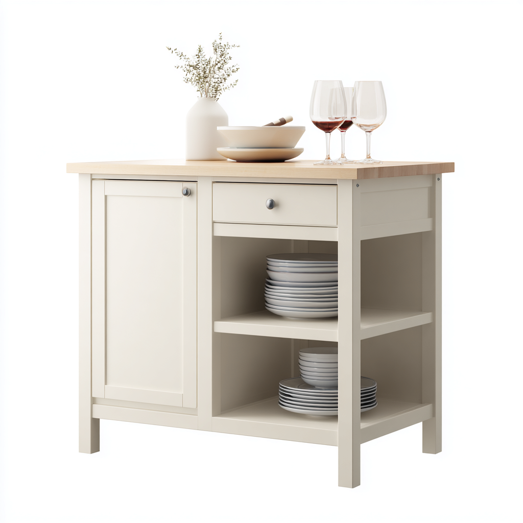 Table de cuisson de cuisine en bois et MDF 100x50x90 cm - crème-bois - pour cuisine - design moderne-Warmthovae