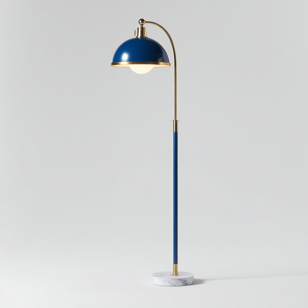 Lampadaire en métal et marbre 28x28x150 cm - bleu-blanc - adapté au salon - style moderne-Warmthovae