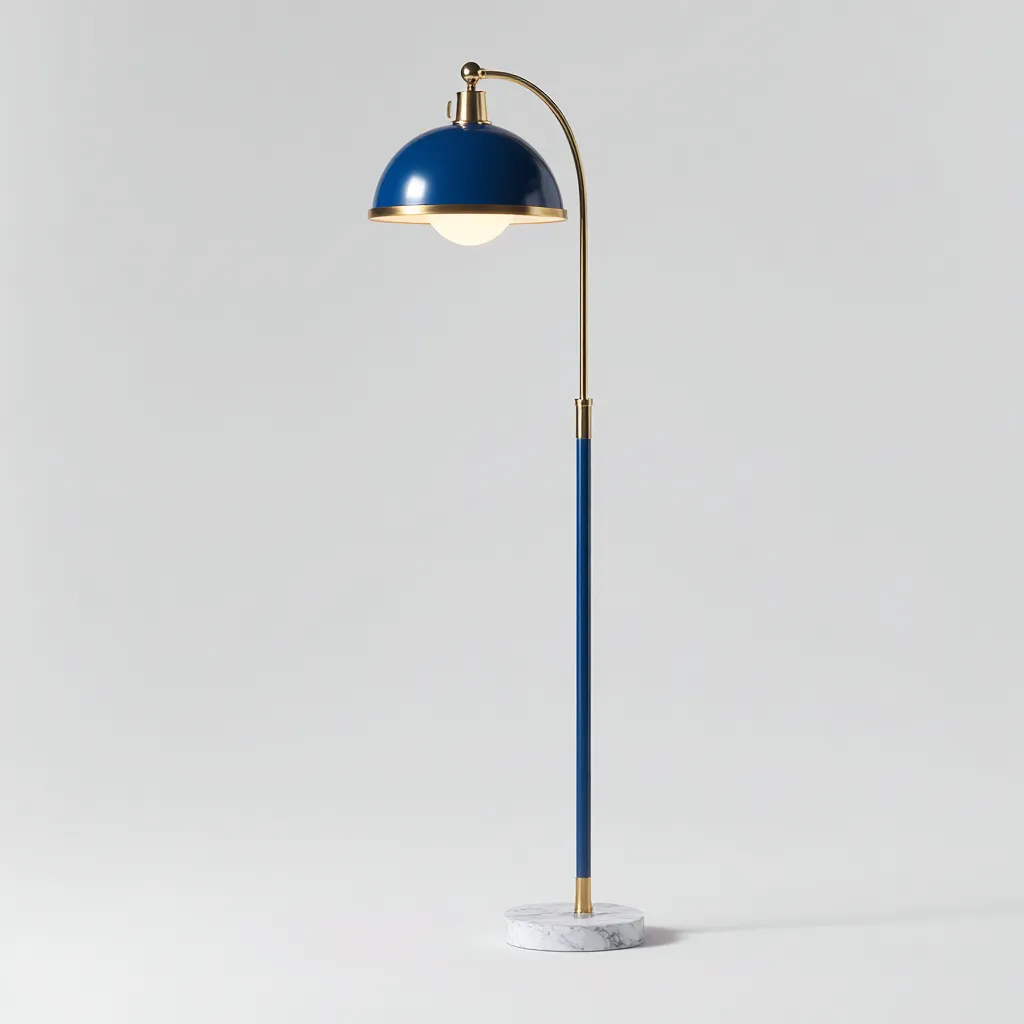 Lampadaire en métal et marbre 28x28x150 cm - bleu-blanc - adapté au salon - style moderne-Warmthovae