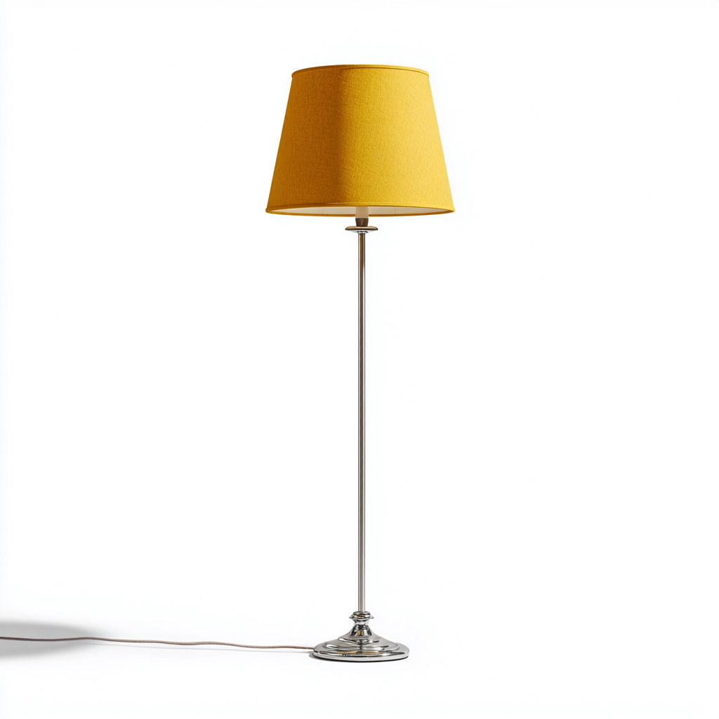 Lampadaire en métal avec abat-jour en tissu 30x30x165 cm - jaune-argent - design moderne - idéal pour salon-chambre-Warmthovae