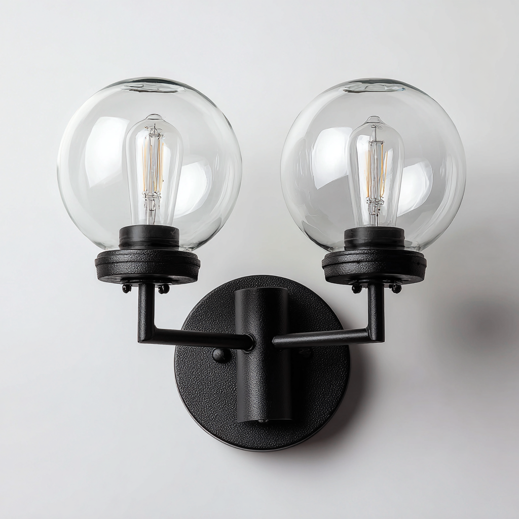 Applique murale métal-verre 28x16x22 cm - noir-translucide - style moderne éclairage mural-Warmthovae