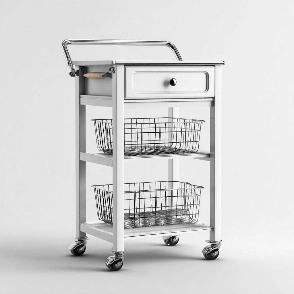 Dessertes et chariots bois-métal 45x35x85 cm - blanc - rangement pratique - style moderne - adapté à la cuisine-Warmthovae