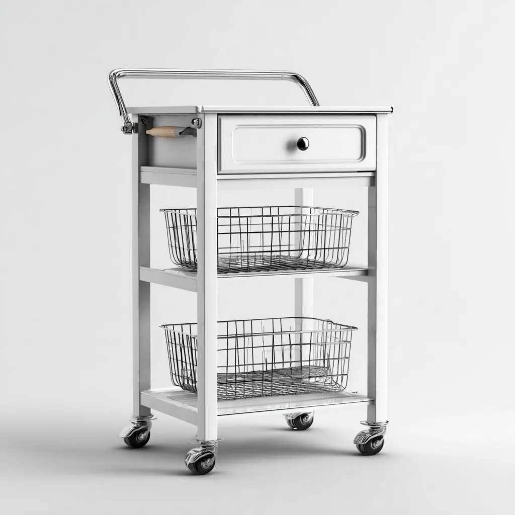 Dessertes et chariots bois-métal 45x35x85 cm - blanc - rangement pratique - style moderne - adapté à la cuisine-Warmthovae