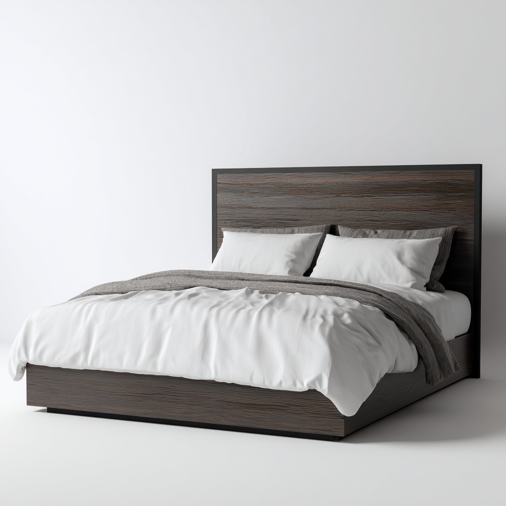 Lit double - bois - 200x180x100 cm - brun foncé - pour chambre - style moderne-Warmthovae