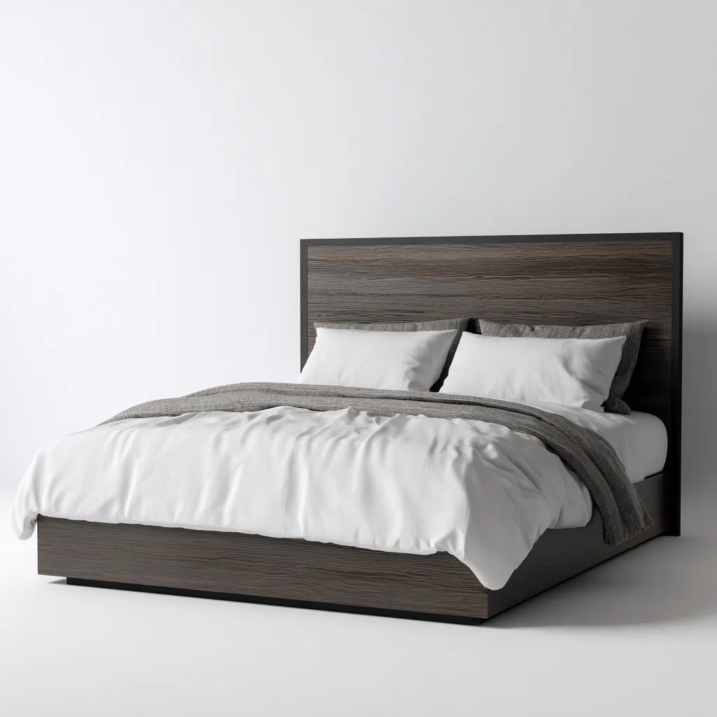 Lit double - bois - 200x180x100 cm - brun foncé - pour chambre - style moderne-Warmthovae