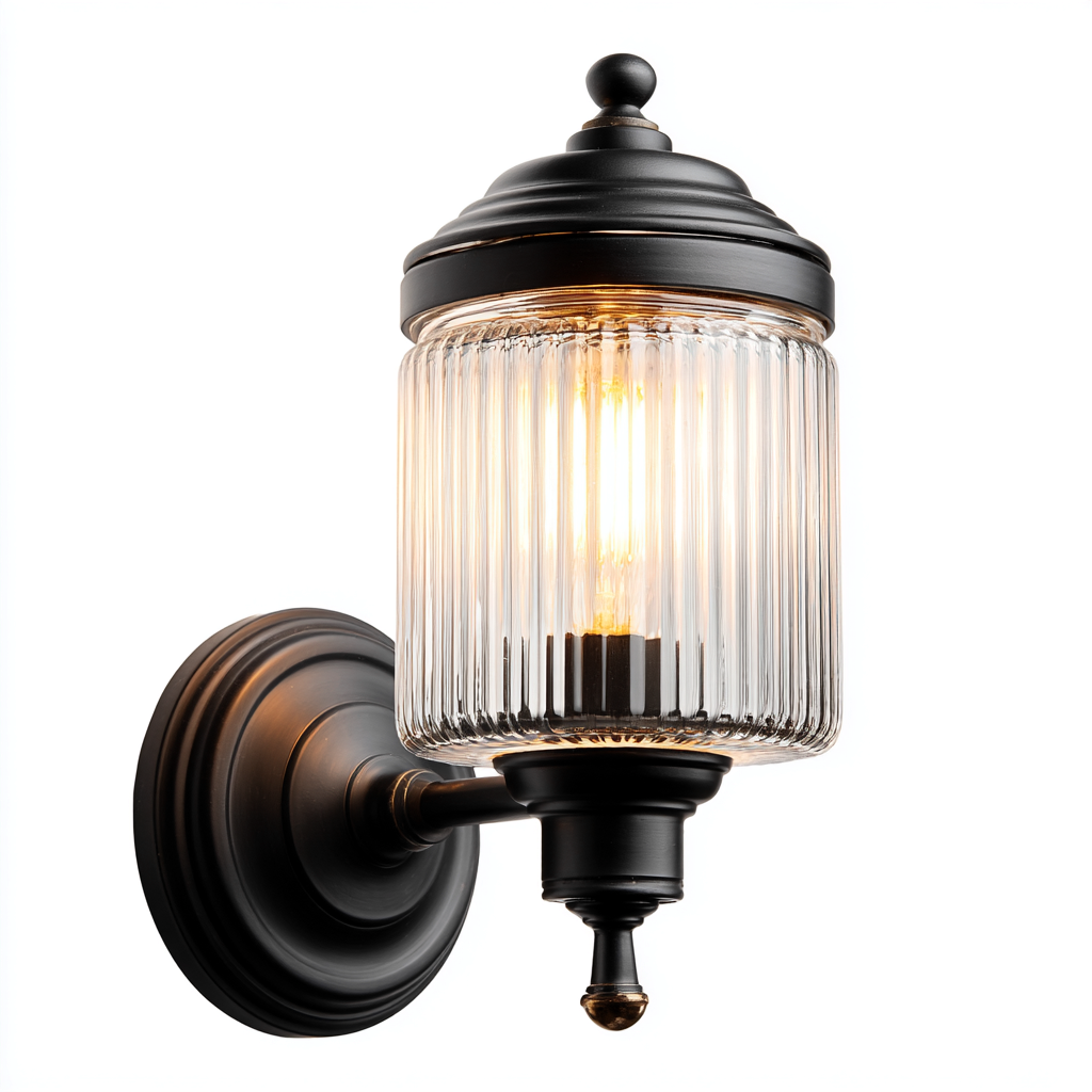 Applique murale métal-verre 17x14x30 cm - noir-bronze-transparent - style classique - adaptée pour salon-chambre-Warmthovae